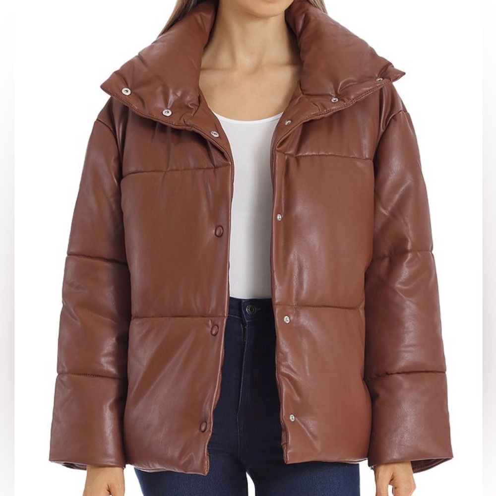 BAGATELLE.NYC Brown Leather Puffy Coat/Jacket